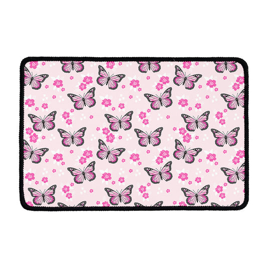Pink Monarch Butterfly Pattern Print Kitchen Mat