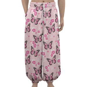 Pink Monarch Butterfly Pattern Print Lantern Pants