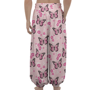 Pink Monarch Butterfly Pattern Print Lantern Pants