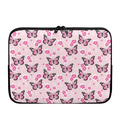 Pink Monarch Butterfly Pattern Print Laptop Sleeve