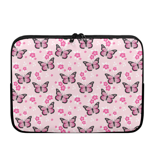 Pink Monarch Butterfly Pattern Print Laptop Sleeve
