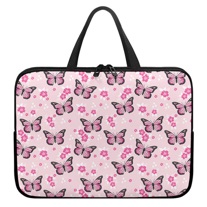 Pink Monarch Butterfly Pattern Print Laptop Sleeve With Handle