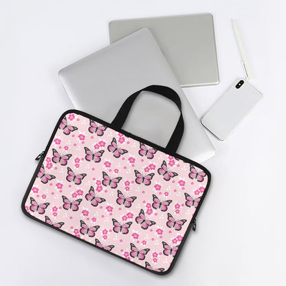 Pink Monarch Butterfly Pattern Print Laptop Sleeve With Handle