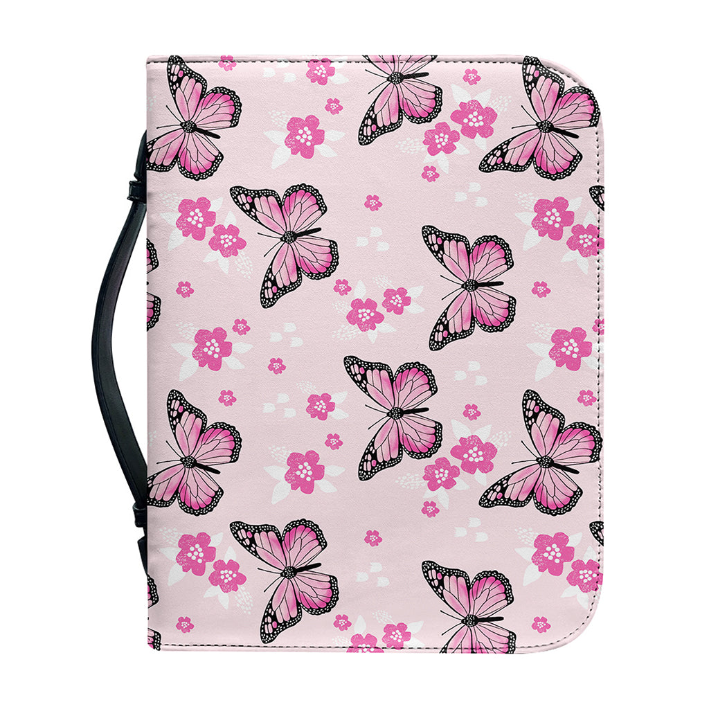 Pink Monarch Butterfly Pattern Print Leather Bible Cover