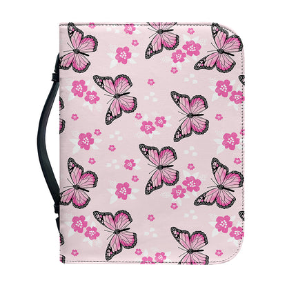 Pink Monarch Butterfly Pattern Print Leather Bible Cover