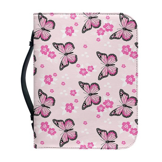 Pink Monarch Butterfly Pattern Print Leather Bible Cover