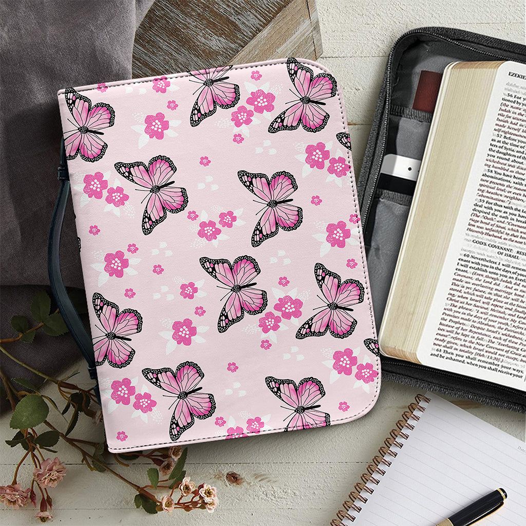 Pink Monarch Butterfly Pattern Print Leather Bible Cover