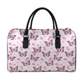 Pink Monarch Butterfly Pattern Print Leather Duffel Bag