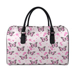 Pink Monarch Butterfly Pattern Print Leather Duffle Bag