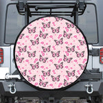 Pink Monarch Butterfly Pattern Print Leather Spare Tire Cover