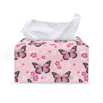 Pink Monarch Butterfly Pattern Print Leather Tissue Box Cover