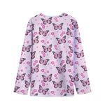 Pink Monarch Butterfly Pattern Print Long Sleeve Short Coat