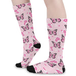 Pink Monarch Butterfly Pattern Print Long Socks