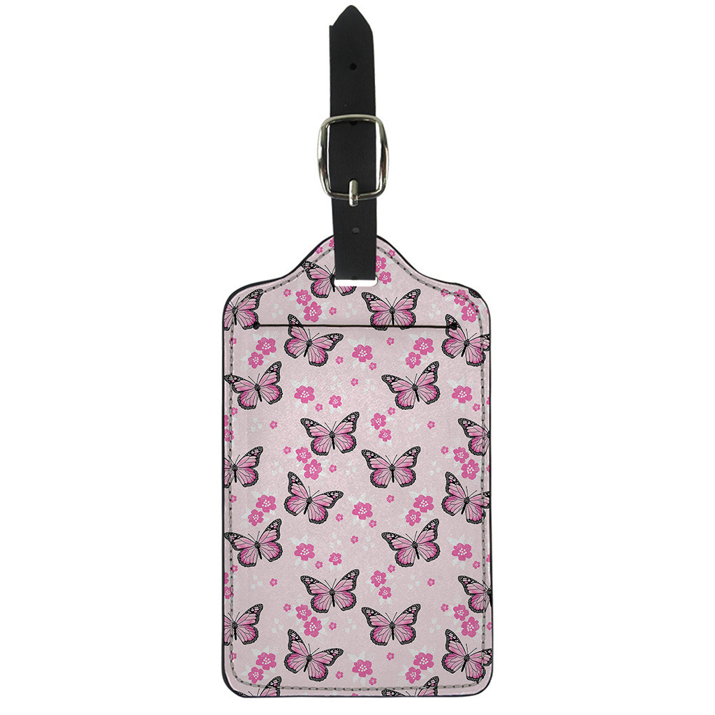 Pink Monarch Butterfly Pattern Print Luggage Tag