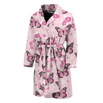 Pink Monarch Butterfly Pattern Print Men's Bathrobe