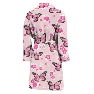 Pink Monarch Butterfly Pattern Print Men's Bathrobe