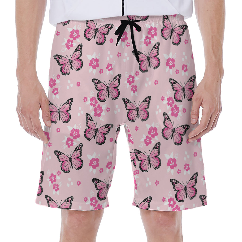 Pink Monarch Butterfly Pattern Print Men's Beach Shorts