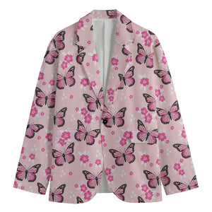 Pink Monarch Butterfly Pattern Print Men's Blazer