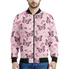 Pink Monarch Butterfly Pattern Print Men's Bomber Jacket