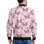 Pink Monarch Butterfly Pattern Print Men's Bomber Jacket