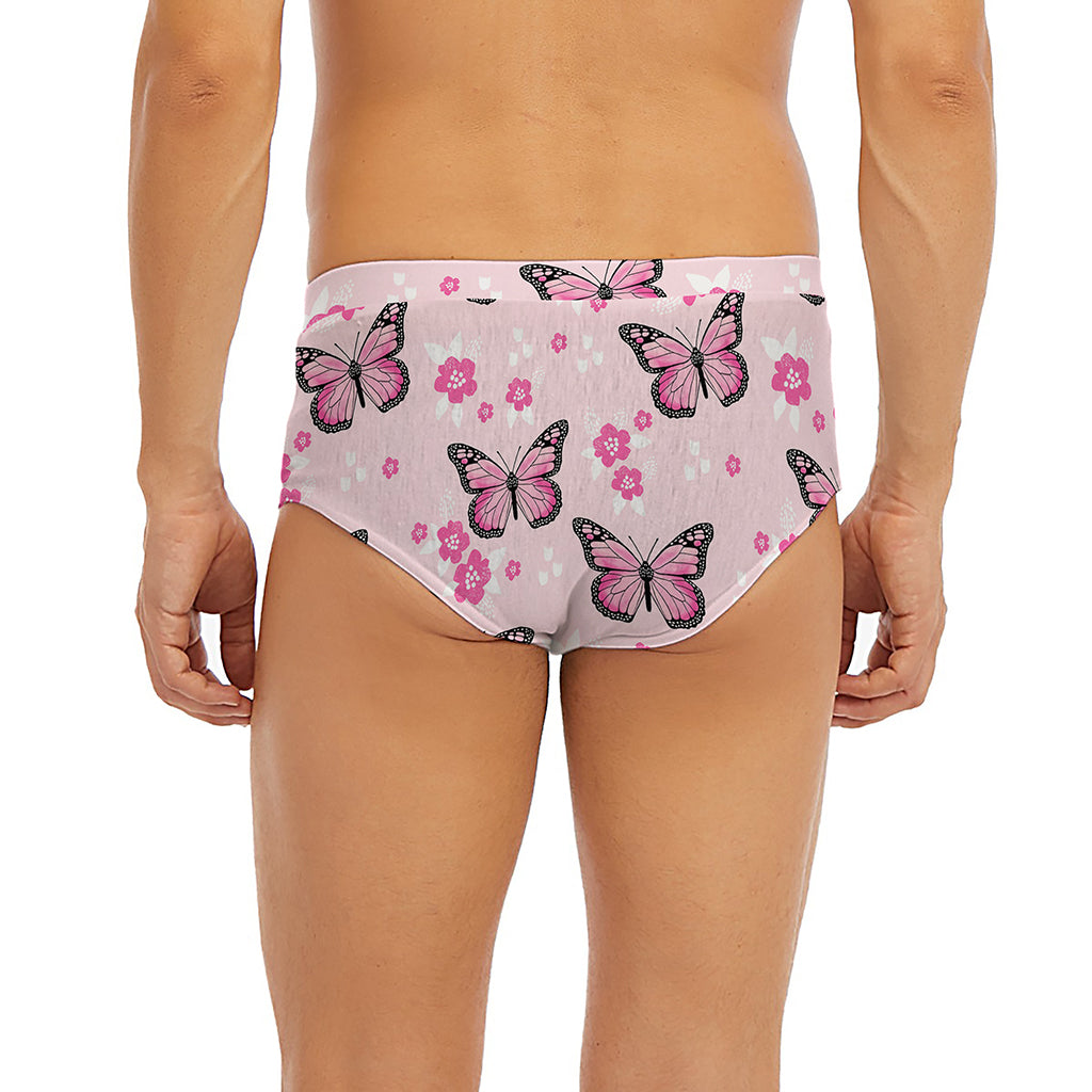 Pink Monarch Butterfly Pattern Print Men's Briefs
