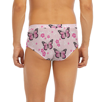 Pink Monarch Butterfly Pattern Print Men's Briefs