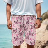 Pink Monarch Butterfly Pattern Print Men's Cargo Shorts