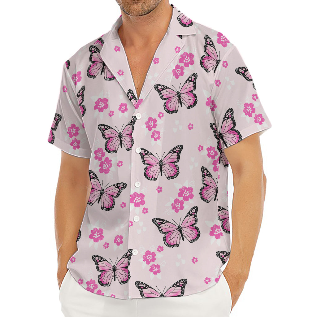 Pink Monarch Butterfly Pattern Print Men's Deep V-Neck Shirt