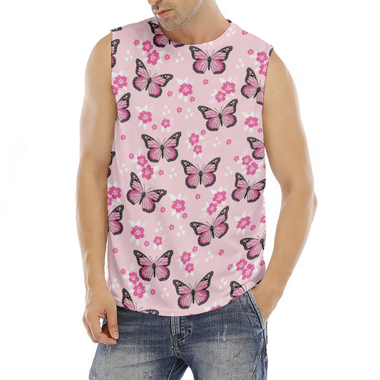 Pink Monarch Butterfly Pattern Print Men's Fitness Tank Top