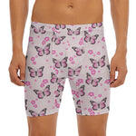 Pink Monarch Butterfly Pattern Print Men's Long Boxer Briefs
