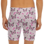 Pink Monarch Butterfly Pattern Print Men's Long Boxer Briefs