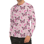 Pink Monarch Butterfly Pattern Print Men's Long Sleeve Rash Guard