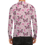 Pink Monarch Butterfly Pattern Print Men's Long Sleeve Rash Guard