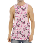 Pink Monarch Butterfly Pattern Print Men's Muscle Tank Top