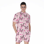 Pink Monarch Butterfly Pattern Print Men's Rompers