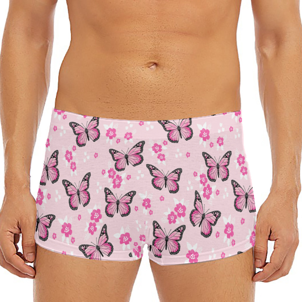 Pink Monarch Butterfly Pattern Print Men's Short Boxer Briefs