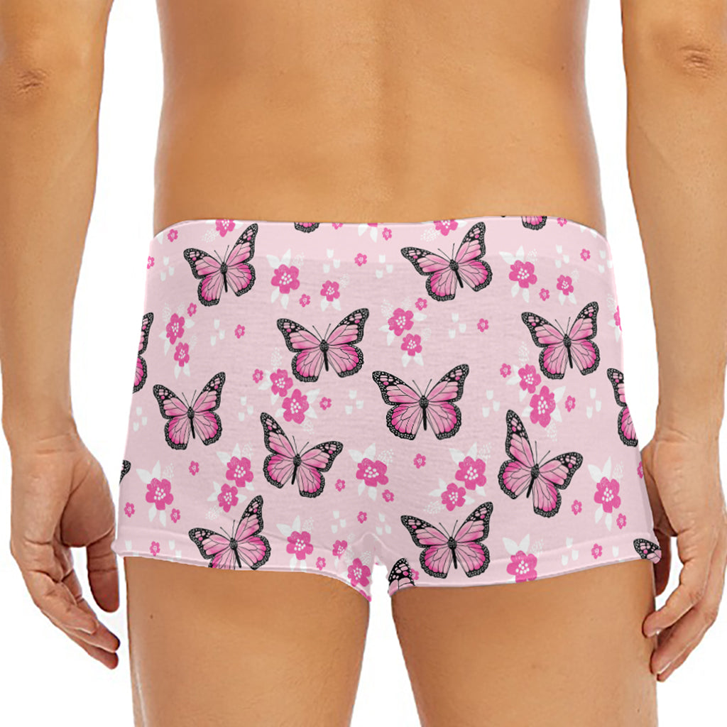 Pink Monarch Butterfly Pattern Print Men's Short Boxer Briefs