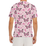 Pink Monarch Butterfly Pattern Print Men's Short Sleeve Rash Guard