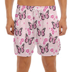 Pink Monarch Butterfly Pattern Print Men's Split Running Shorts