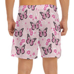 Pink Monarch Butterfly Pattern Print Men's Split Running Shorts