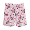 Pink Monarch Butterfly Pattern Print Men's Sports Shorts