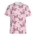 Pink Monarch Butterfly Pattern Print Men's Athletic T-Shirt