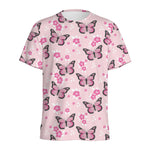 Pink Monarch Butterfly Pattern Print Men's Sports T-Shirt