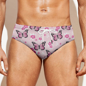 Pink Monarch Butterfly Pattern Print Men's Swim Briefs