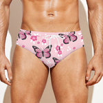 Pink Monarch Butterfly Pattern Print Men's Swim Briefs