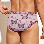 Pink Monarch Butterfly Pattern Print Men's Swim Briefs