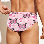 Pink Monarch Butterfly Pattern Print Men's Swim Briefs