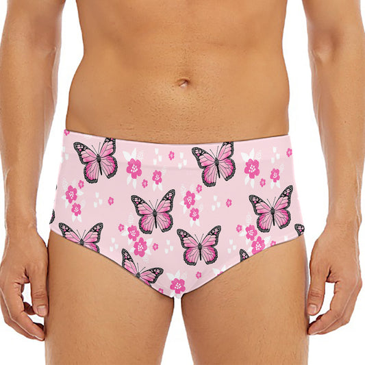 Pink Monarch Butterfly Pattern Print Men's Triangle Swim Briefs