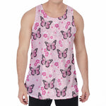 Pink Monarch Butterfly Pattern Print Men's Velvet Tank Top