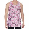 Pink Monarch Butterfly Pattern Print Men's Velvet Tank Top